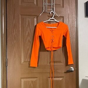 Vibrant Orange Lace-Up Crop Top